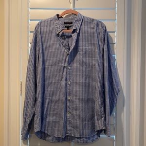 Blue and white checked button down